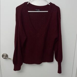 Fashion Nova Deep Burgundy V-Neck Sweater